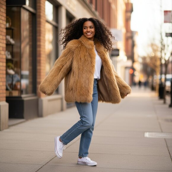 Dyed Fox Waist Jacket with Leather Accent Panels, Size Sm/Med - Picture 2 of 10